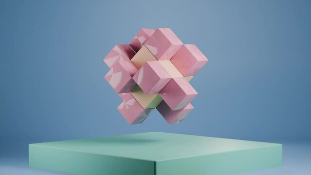 Cube with Rolling Smaller Cubes: Dynamic Geometric Motion Graphic