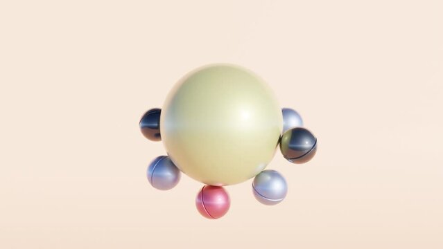 Colorful Balls Rolling on Surface of Pale Green Sphere: Modern Animation