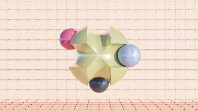 Dynamic Geometric Sphere with Colorful Ball Bearings on Mesh Background