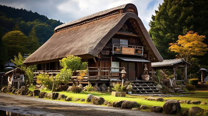 Fototapeta na wymiar Traditional gasshozukuri house in Shirakawago. Shira