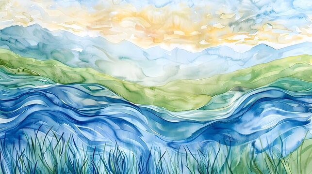Artistic Watercolor Landscape, ideal for creative backgrounds and tranquil wall art