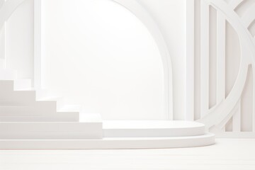 An abstract minimalist interior with white curved lines and staircases, suitable for modern architecture themes.