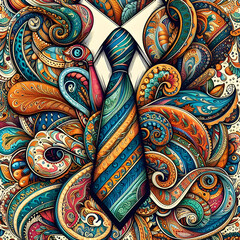 a pattern with ties with paisley design,ties, pattern, Paisley, design, illustration, Ai generated 