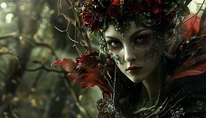 Queen of the elves in the woods - obrazy, fototapety, plakaty
