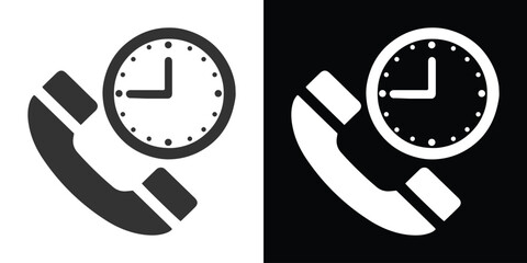 phone and time icon on black an white - obrazy, fototapety, plakaty