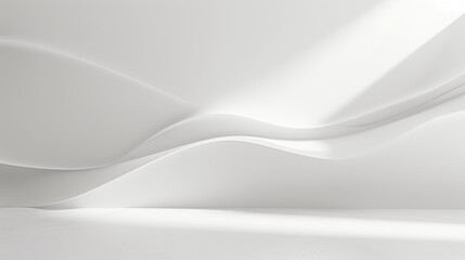 Abstract white wavy structure on a white background. Modern 3D design. Minimalist architecture and interior concept. Design for poster, banner, wallpaper. Minimalism white banner with copyspace