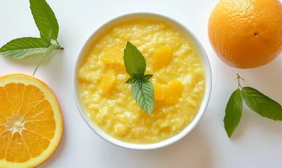Keuken spatwand met foto Start Your Day Right: Delicious Corn Porridge with Orange for Breakfast © verticalia
