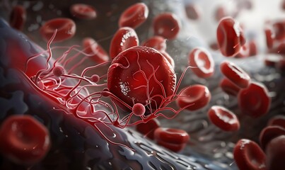 Visualizing Blood Clot Formation in Veins. Platelets, Fibrin, and Red Blood Cells - obrazy, fototapety, plakaty