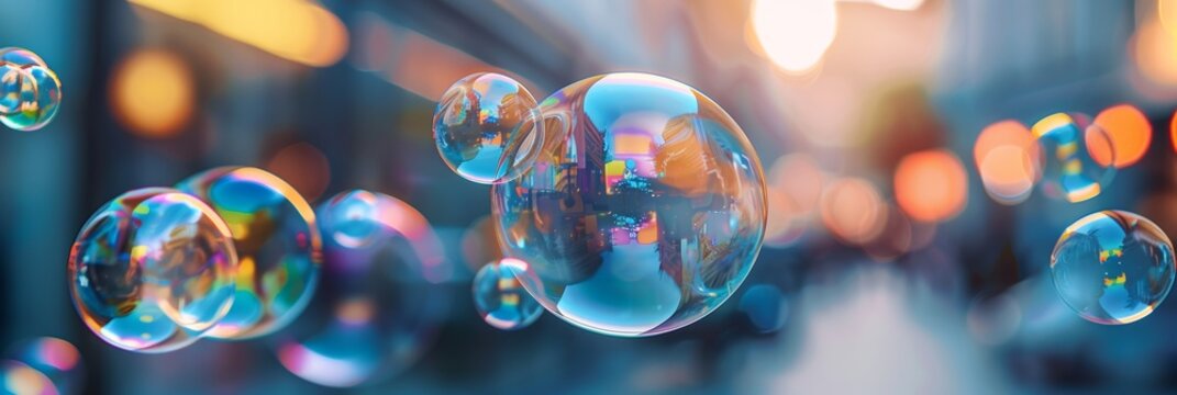 Vibrant rainbow reflection in soap bubble, colorful and captivating background imagery