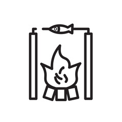 bonfire fish food line icon