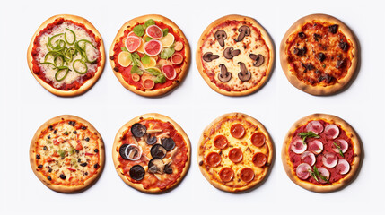 Set of the Italian pizzas isolated on white background.