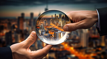 Realtor Inspecting City With Magnifying Glass