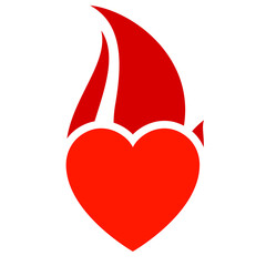 Fire flame icon, hot heart symbol, vector illustration.