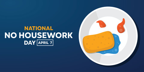 National No Housework Day. Dirty dishes, sponges and more. Great for cards, banners, posters, social media and more. Blue Background. - obrazy, fototapety, plakaty