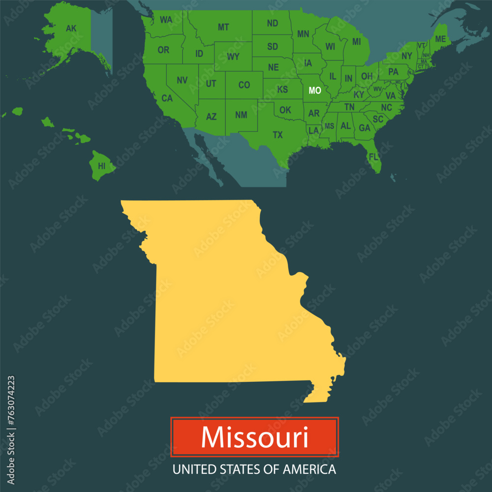 Wall mural united states of america, missouri state, map borders of the usa missouri state