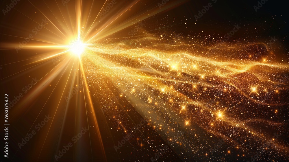 Poster Light effect created by transparent sunlight with rays and spotlights.