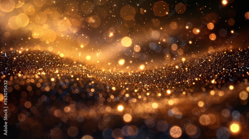 Poster background texture with golden dust light bokeh confetti and sparkle overlay. product background wit