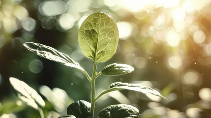 Photo of a young plant growing in the sunlight. Concept of environmental sustainability and renewable resources.