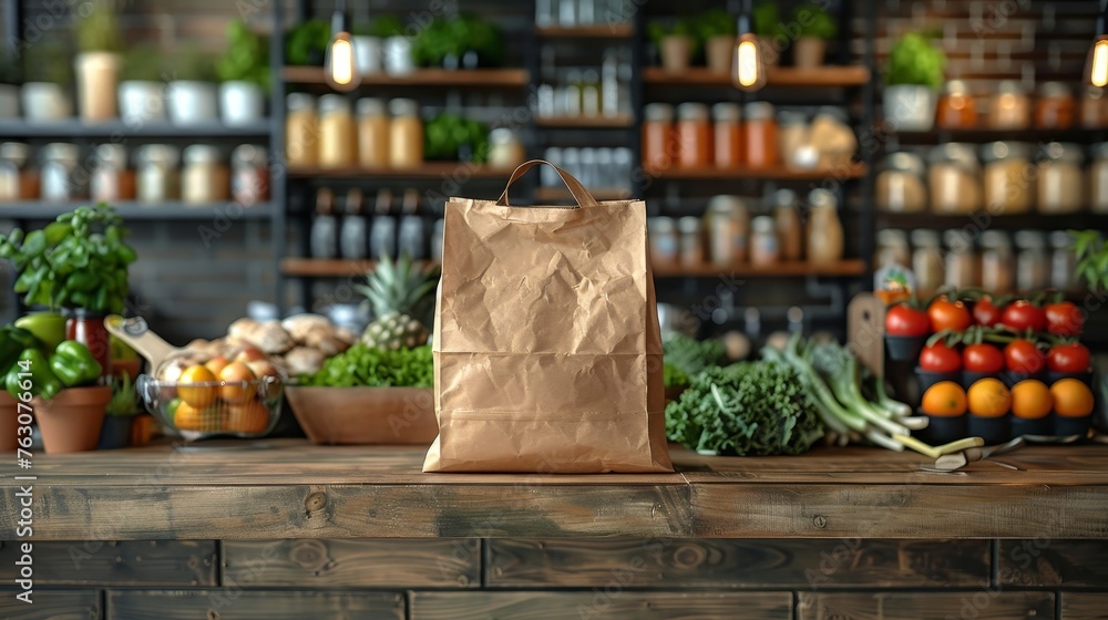 Aufkleber Paper bag made from 100% recyclable and reusable materials. Printed plea for users to recycle and reuse this bag.