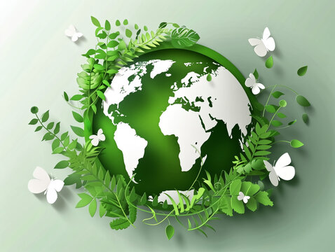 World environment day concept. 3d paper cut eco friendly design
