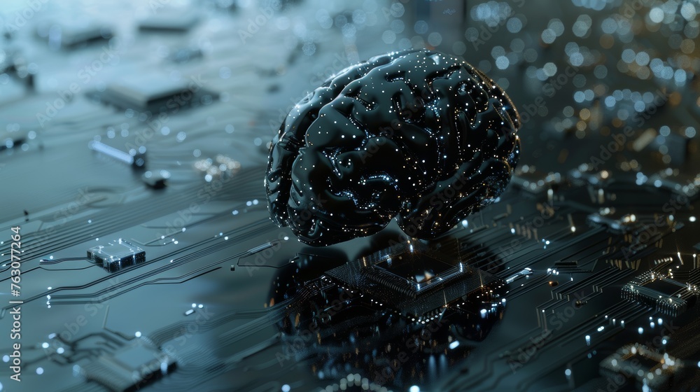 Fototapete Future cyber technology innovation. Brain representing artificial intelligence with printed circuit board. Modern computer technologies based on artificial intelligence, data mining, and deep