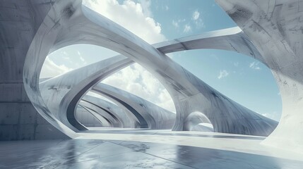 The floor of an abstract futuristic architecture is empty.
