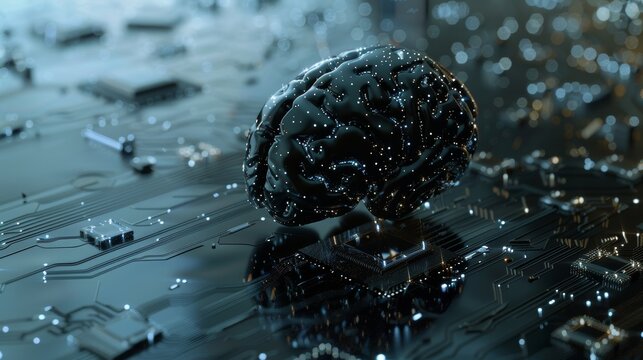 Future cyber technology innovation. Brain representing artificial intelligence with printed circuit board. Modern computer technologies based on artificial intelligence, data mining, and deep