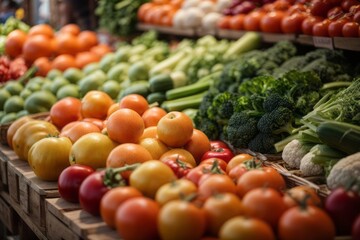 Fresh vegetables and fruit at the traditional market. agriculture, farming and harvesting concept