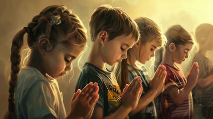 Illustration of Children in Prayer - obrazy, fototapety, plakaty