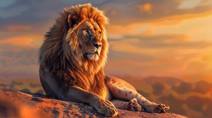 Majestic Lion King watching sunset