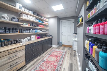 The sterile interior of a cosmetic studio with organized equipment and supplies professional photography