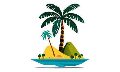 Cute Palm Tree & Island Vector Isolated on White