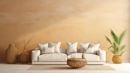 Papier Peint photo autocollant Style bohème Home interior with ethnic boho decoration, living room in brown warm color