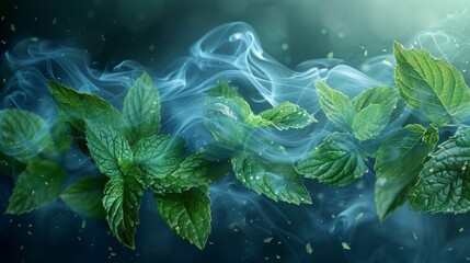 This modern illustration is for fresheners and cleaners, giving the aroma of mint leaves. It is used for fresheners, cleaners, and giving the smell of menthol. - obrazy, fototapety, plakaty