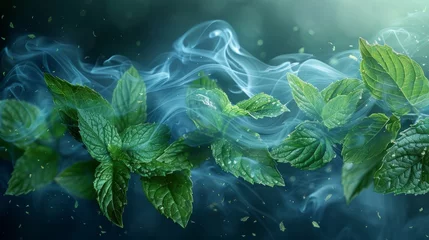 Poster This modern illustration is for fresheners and cleaners, giving the aroma of mint leaves. It is used for fresheners, cleaners, and giving the smell of menthol. © Zaleman