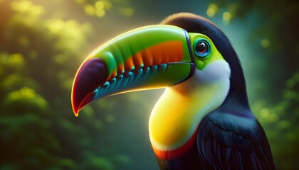 Vividly Colored Toucan Portrait in Lush Forest generative AI
