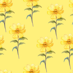 Watercolor flowers seamless pattern. Beautiful delicate background with botanical elements