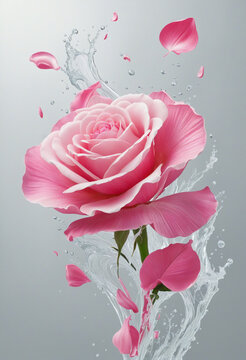 liquid pink rose petals splash frozen 