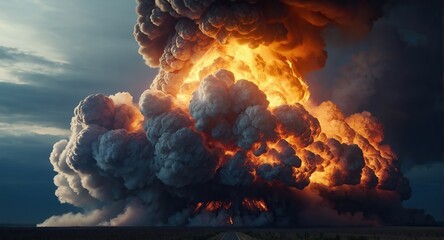 Radioactive flame and smoke cloud after a nuclear plant explosion - obrazy, fototapety, plakaty