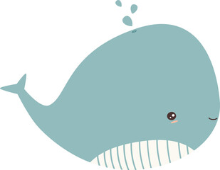 cute hand drawn cartoon character whale png illustration on transparent  background