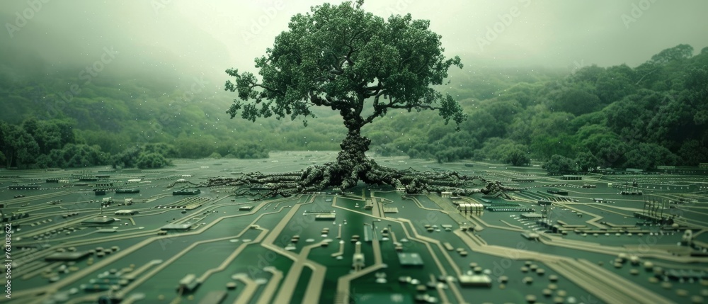 Poster computer circuit board tree / green computing / csr / it ethics