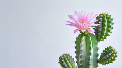 cactus with pink flower isolated on white background