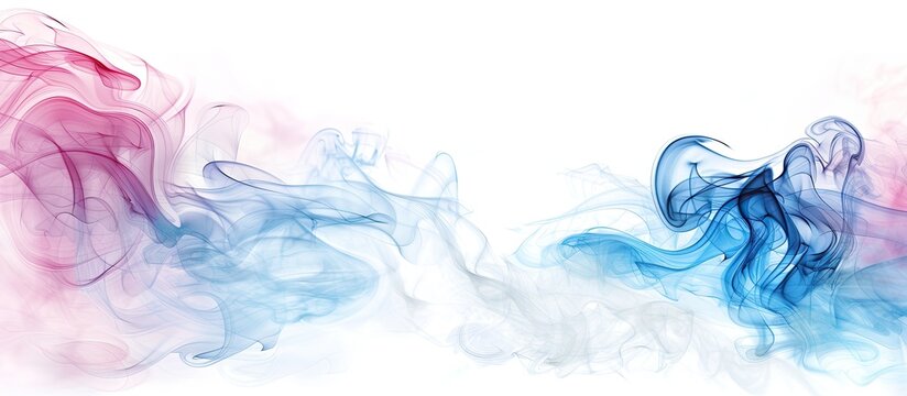 Electric blue and pink smoke blend beautifully on a white canvas, resembling watercolor paint in a mesmerizing visual arts illustration