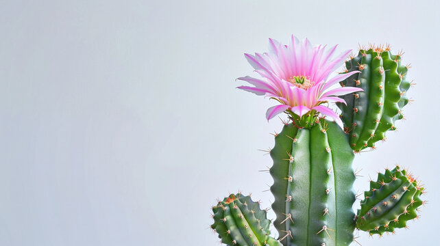 cactus with pink flower isolated on white background