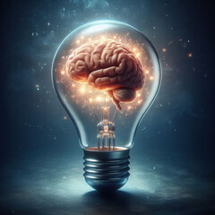 Creative idea concept with brain illustration in light bulb