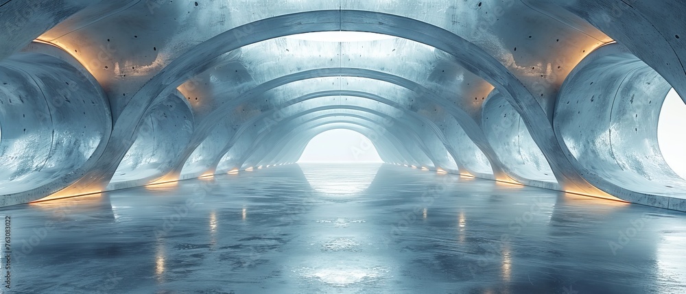 Fototapete rendering of abstract futuristic architecture with a concrete floor. scene for car presentations.