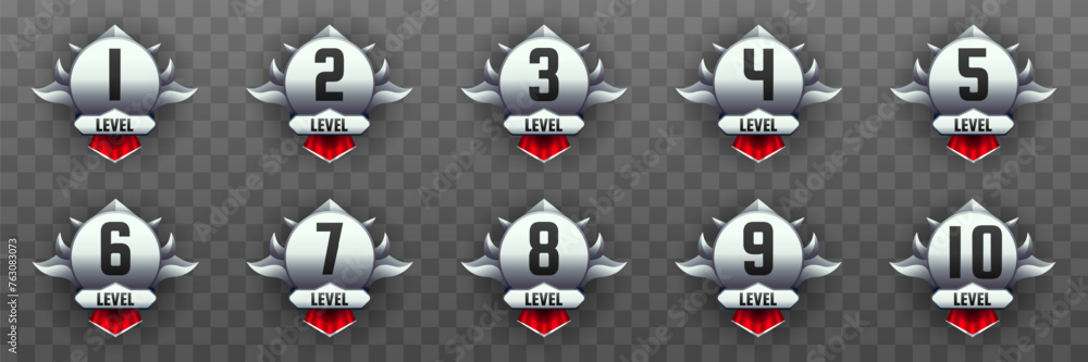 Poster silver game gui level up badges for fantasy game ui designs and developments