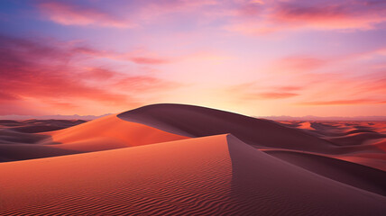 Fototapeta na wymiar Desert under a vibrant sunset sky, capturing the serene and untouched beauty of the landscape