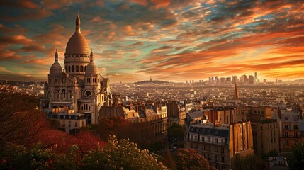 The Basilica of the Sacred Heart of Paris (or Sacre-Coeur Basilica) at the summit of butte France. Build 1875-1914. Architect Paul Abadie. - obrazy, fototapety, plakaty