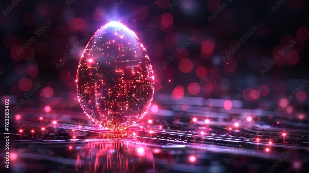 Poster abstract 3d egg with circuit board texture on a greeting card with a tech futuristic theme....